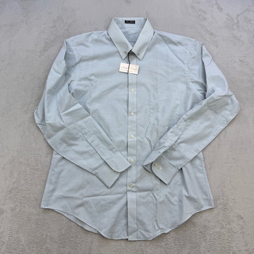 Hennessy Couture Dress Shirt Mens 17 34/35 Blue Pinstripe Collar Bar Formal Y2K